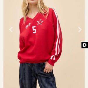 Daydreamer Racing Red V-Neck Vintage Raglan sweatshirt with White Stripes